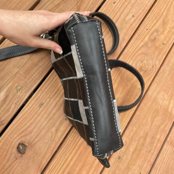 Lucky Brand Vintage Leather Patchwork Hobo Crossbody Purse Bag Grey Black New - Picture 4 of 14